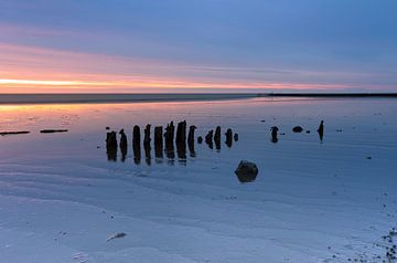 Paaltjes op het Wad aan de Friese kust tijdens het blauwe uurtje van KB Design & Photography (Karen Brouwer)