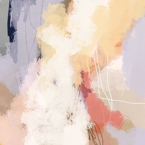 Modern abstract kleurrijk schilderij in pastelkleuren. Roze, lila, beige, wit, zalm