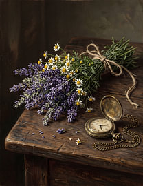 Lavender & Antique Watch – Vintage Botanical Art by haroulita