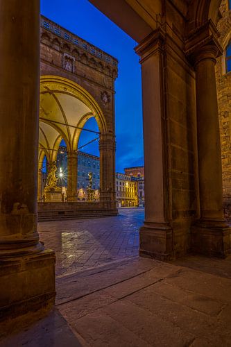 Florenz, Uffizien und die Loggia dei Lanzi in der blauen Stunde