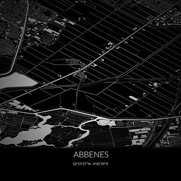 Carte en noir et blanc d'Abbenes, en Hollande du Nord. sur Rezona
