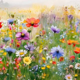 Sommer! Panorama eines fröhlichen Blumenfeldes. von Studio Pieternel