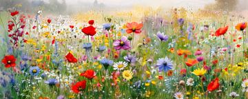 Zomer! Panorama van een vrolijk bloemenveld. van Studio Pieternel