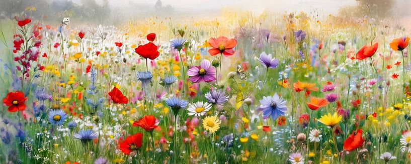 Sommer! Panorama eines fröhlichen Blumenfeldes. von Studio Pieternel