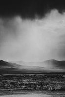 Stoer zwart en wit Mongools landschap met regenbui