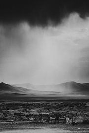 Tough black and white Mongolian landscape with rainfall by Holly Klein Oonk