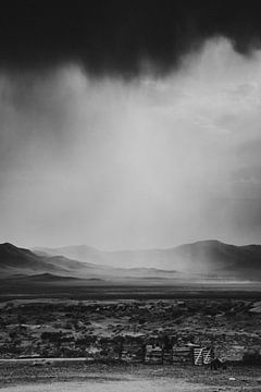 Paysage mongol en noir et blanc avec des précipitations sur Holly Klein Oonk