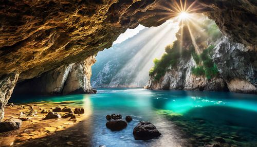 Grot met zonnestralen