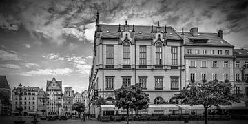 WROCLAW Market Square, New Town Hall and tenement houses | panorama monochrome by Melanie Viola