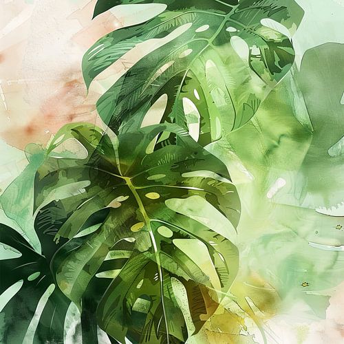 Monstera kunstwerk - Tropische bladeren