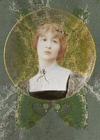 Gilded woman on brocade