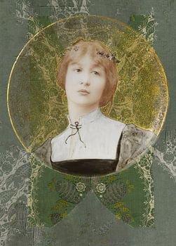 Vergulde vrouw op brokaat (gezien bij vtwonen)