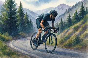 Up the mountain (cycling climbing alone nature silence man road bike tough cycling mountains) by Natalie Bruns