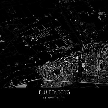 Zwart-witte landkaart van Fluitenberg, Drenthe. van Rezona