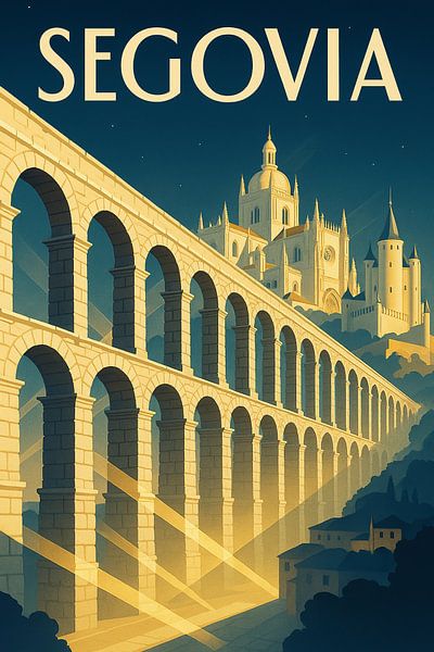 Segovia Aquädukt Art Deco Poster von Travel Shop
