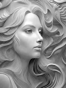 Elegantes 3D-Relief eines weiblichen Gesichts
