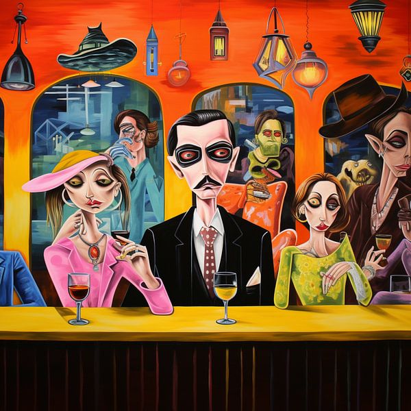 Eccentric figures surreal cocktail bar dynamic whimsical by gm_designs