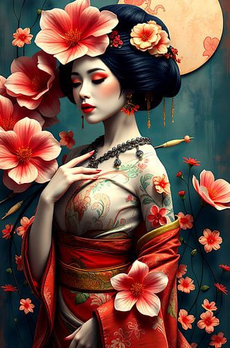 Geisha oosterse vrouw met bloemen