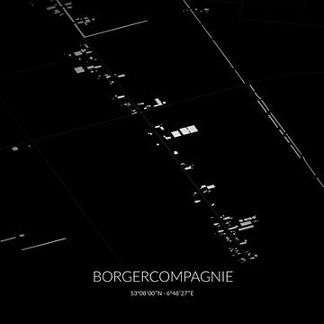 Zwart-witte landkaart van Borgercompagnie, Groningen. van Rezona