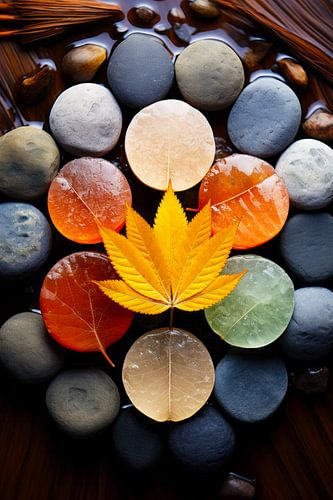 Stille Reflectie: Blad en Kiezels