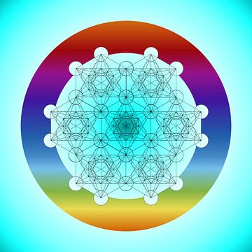 Metatrons Würfel in einem Regenbogenkreis von Greta Lipman