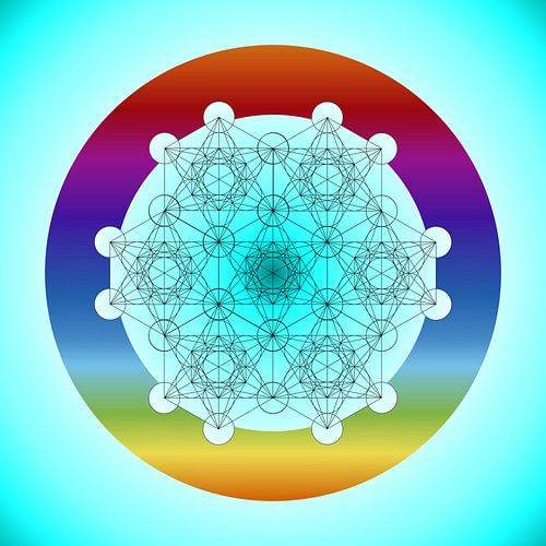 Metatron's kubus in een regenboogcirkel
