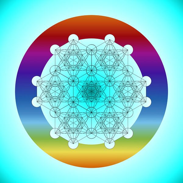 Metatrons Würfel in einem Regenbogenkreis von Greta Lipman