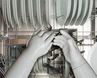 Clean the dishwasher with porcelain hands