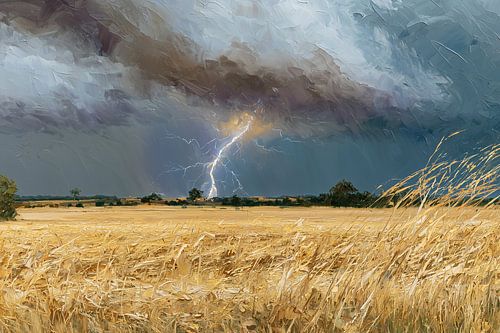 L'instant précédant la tempête | Paysage impressionniste | Bleu foncé et or