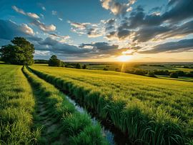 Country road with setting sun by The Photo Artist