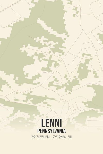 Alte Karte von Lenni (Pennsylvania), USA. von Ortsdrucke