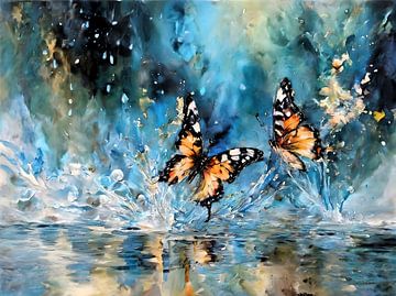 Butterflies in Flight: A Dance over Water by Retrotimes