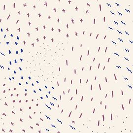 Lines, dots and crosses in pastel and neon in purple and cobalt blue by Dina Dankers