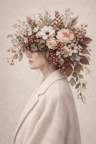 Gevoelig portret met bloemenkrans