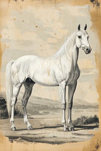 Wit Paard in Klassieke Stilering Elegantie in Sepiatinten van Eva Lee