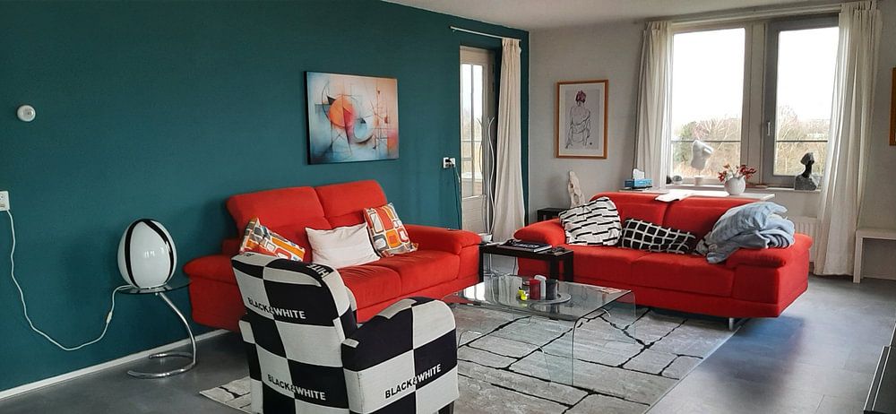 Abstraktes Gemälde in Pastell und Türkis mit geometrischen Formen – Moderne Kunst für den Innenberei von Joriali Abstrakte Kunst