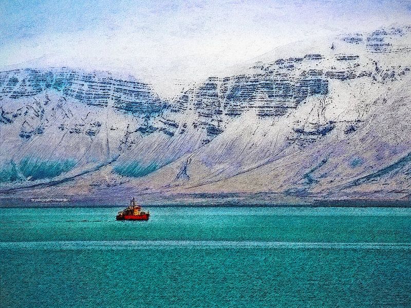 Petit bateau dans la baie de Reykjavik, Islande par Frans Blok