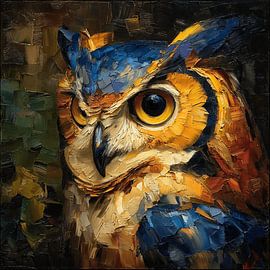 Stimmungsvolles Eulenporträt in Öl von Ortsdrucke