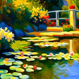 Gartenveranda mit Blick auf Teich von A.D. Digital ART