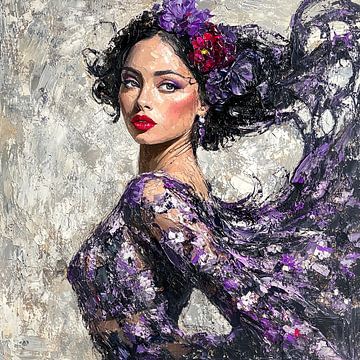Flamenco danseres in paarse impressionistische tinten van Lauri Creates