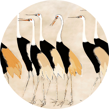 Japanse kraanvogels in neutrale pastelkleuren van Mad Dog Art