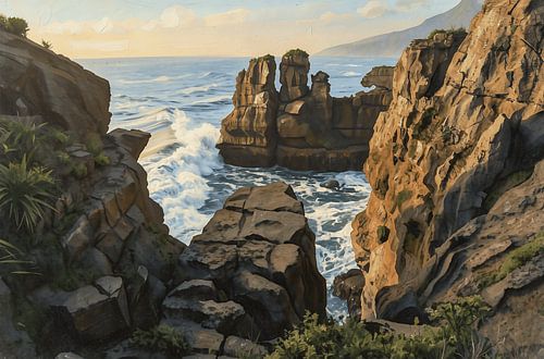 'Acceptance': a modern painting of the sunset at Punakaiki in New Zealand