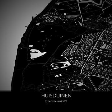 Zwart-witte landkaart van Huisduinen, Noord-Holland. van Rezona