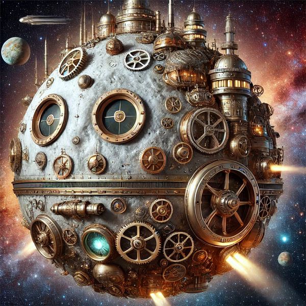 Steampunk moon in space by Eric Nagel
