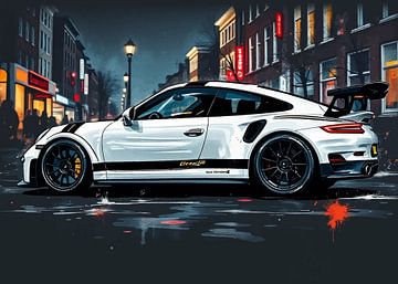 De Porsche 911 GT3 RS Wit met zwarte strepen van MIROKKU