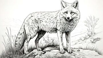 dessin à la plume d'un renard sur Gelissen Artworks