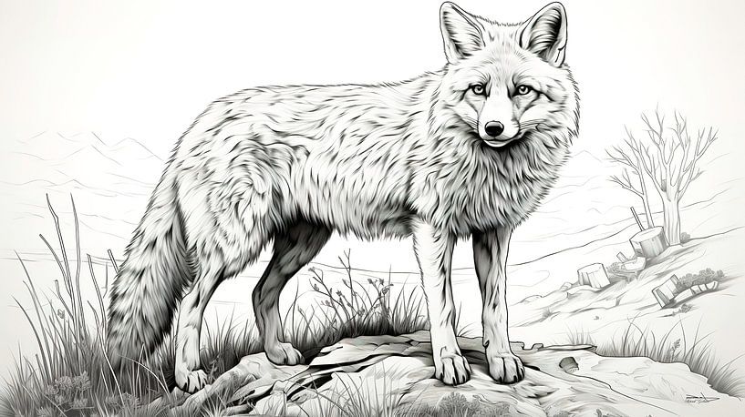 pentekening van een vos van Gelissen Artworks