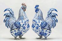 Twee kippen in Delfts Blauw