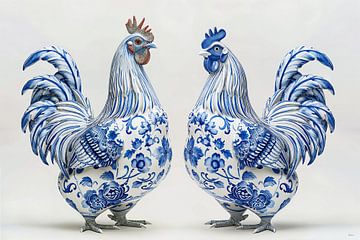 Twee kippen in Delfts Blauw van Lauri Creates