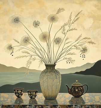 Blumenstillleben | Quiet Vase by Lake von Blickfänger Gemälde